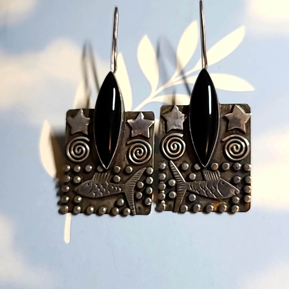 Earrings - Sterling Silver and Onyx